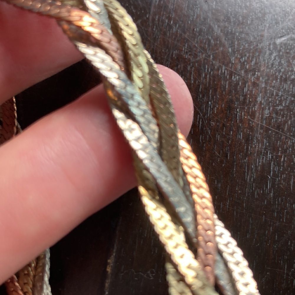 Vintage Herringbone flat chain rose silver gold tone braided statement necklace - Picture 5 of 8